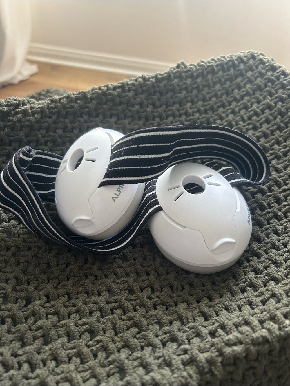 Alpine White Infant Headphones with Black & White Striped Headband